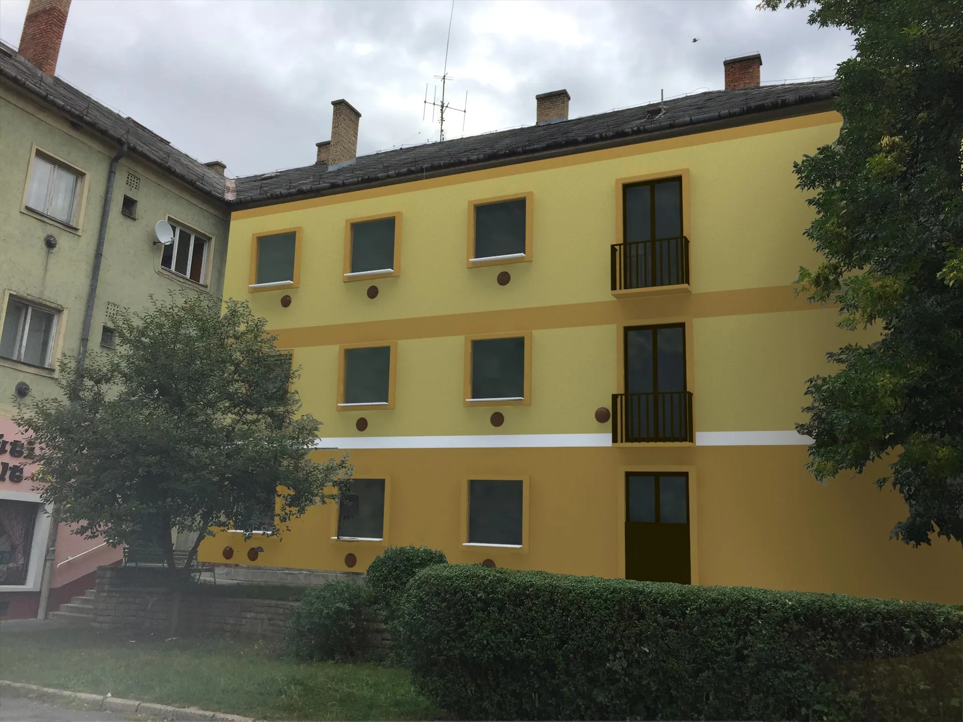A lakótömb oldalhomlokzata a látványterven