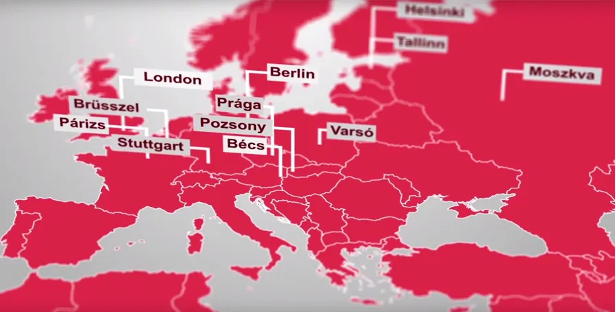 Európa-térkép a Balassi Intézet partnervárosaival