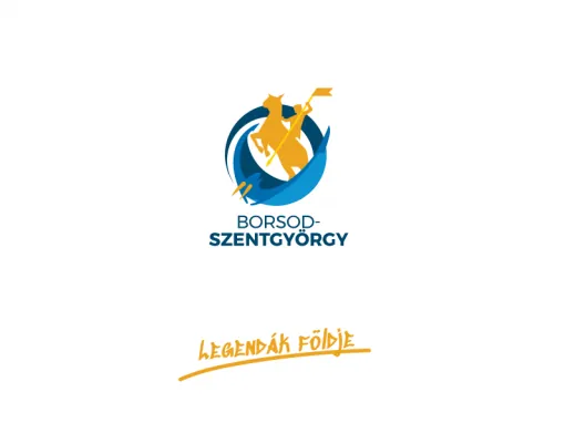 Borsodszentgyörgy logója: lóháton lándzsás Szent György, „Legendák földje” felirattal