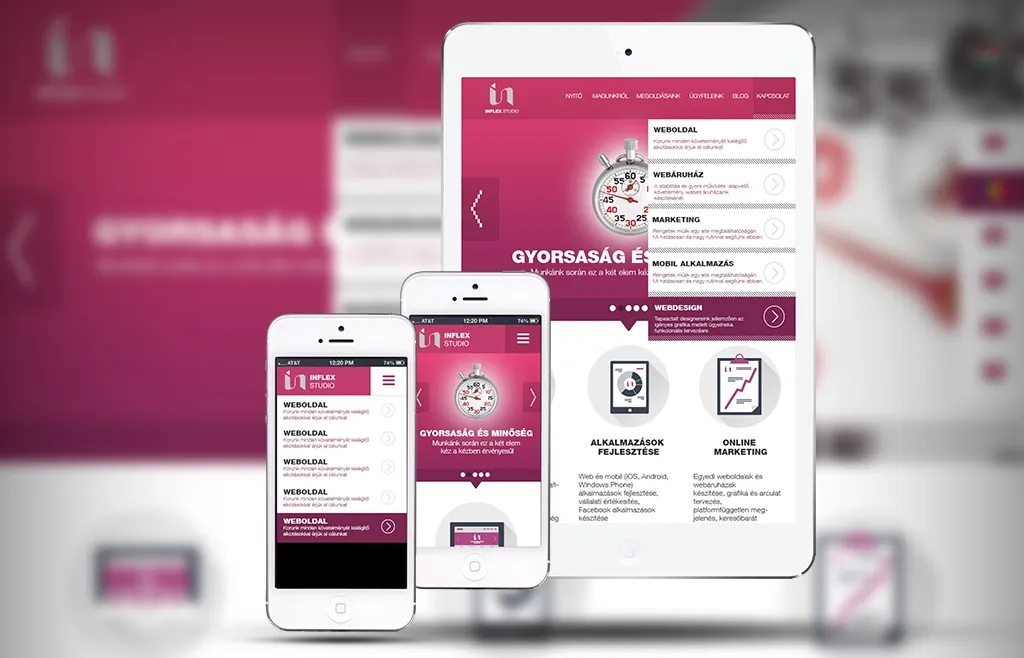Az Inflex Studio weboldala tableten és mobilon