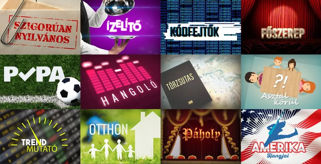 A Karc FM műsorajánló-grafikái egy tablón