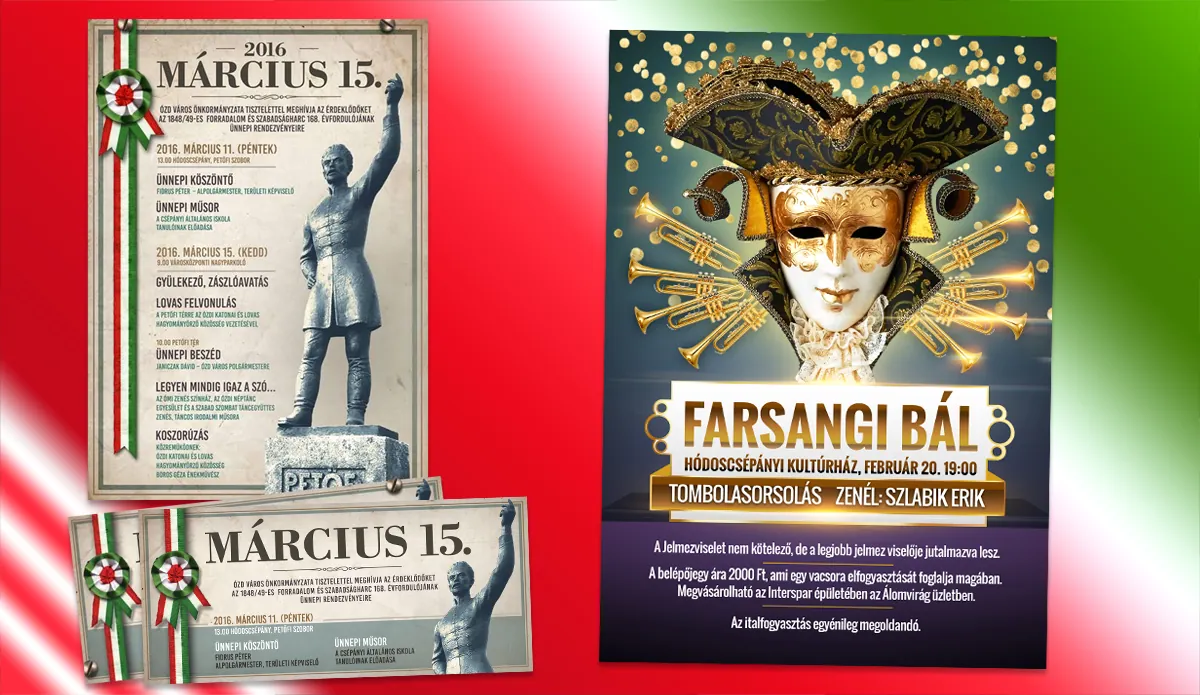 Március 15-i és farsangi bál plakátok