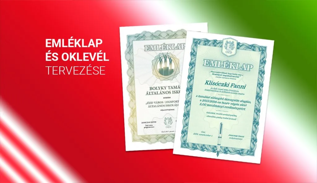 Emléklapok és oklevelek tervei