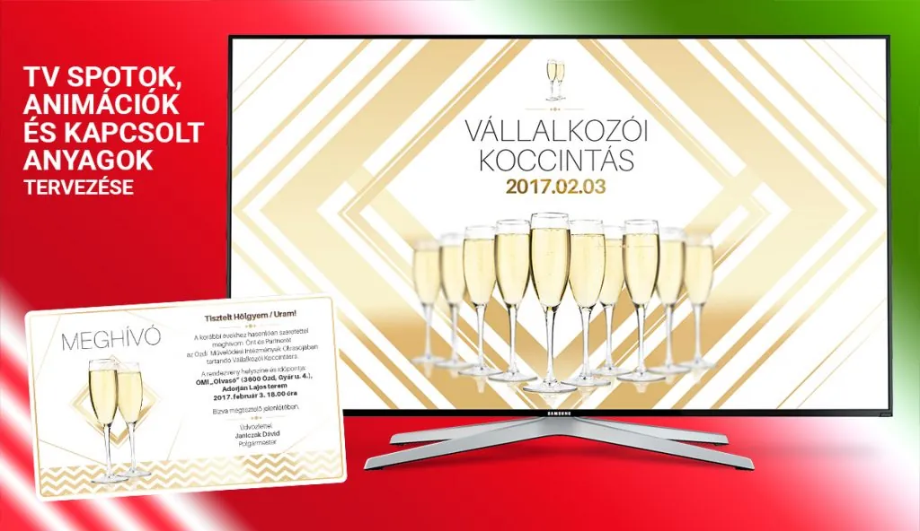 Vállalkozói koccintás tévéspotja és meghívója