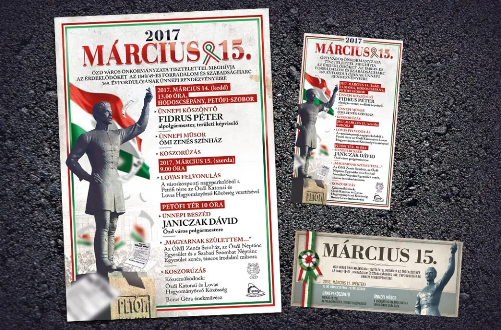 Március 15-i városi ünnepség plakátja és meghívója