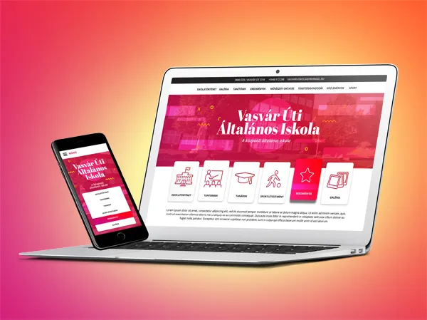 A Vasvár Úti Általános Iskola weboldal-koncepciója laptopon és mobilon