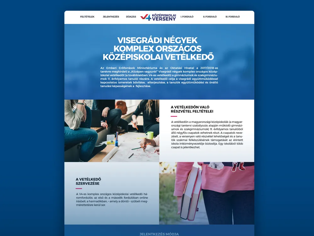 A V4 Középen vagyunk vetélkedő weboldala