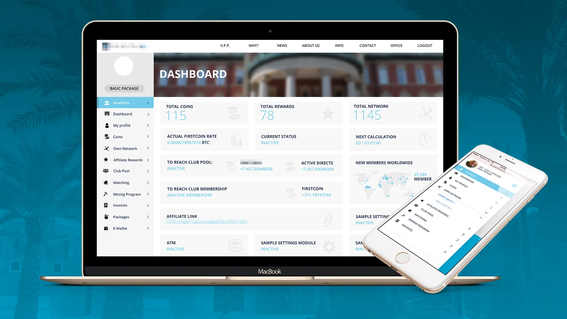 Virtuális pénztárca dashboardja laptopon és mobilon