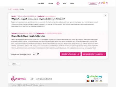 Kérdés–válasz felület – A Nativitas prémium orvosi startup szolgáltatásfejlesztése